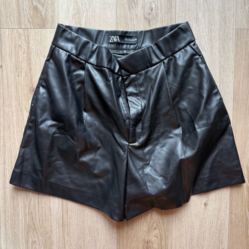 Zara Black High Waist Glossy Shorts